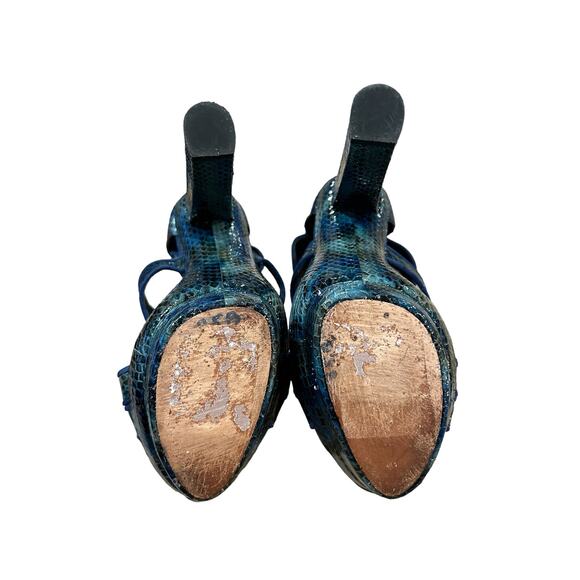 Rachel Zoe Heels Size 8 Peggy Style Real Snakeskin Kid Suede Blue Black Zipper - Picture 11 of 11